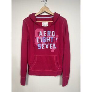 Vintage Y2K Aeropostale Hoodie Women XL Pink Pullover 87 Spell Out 2000s